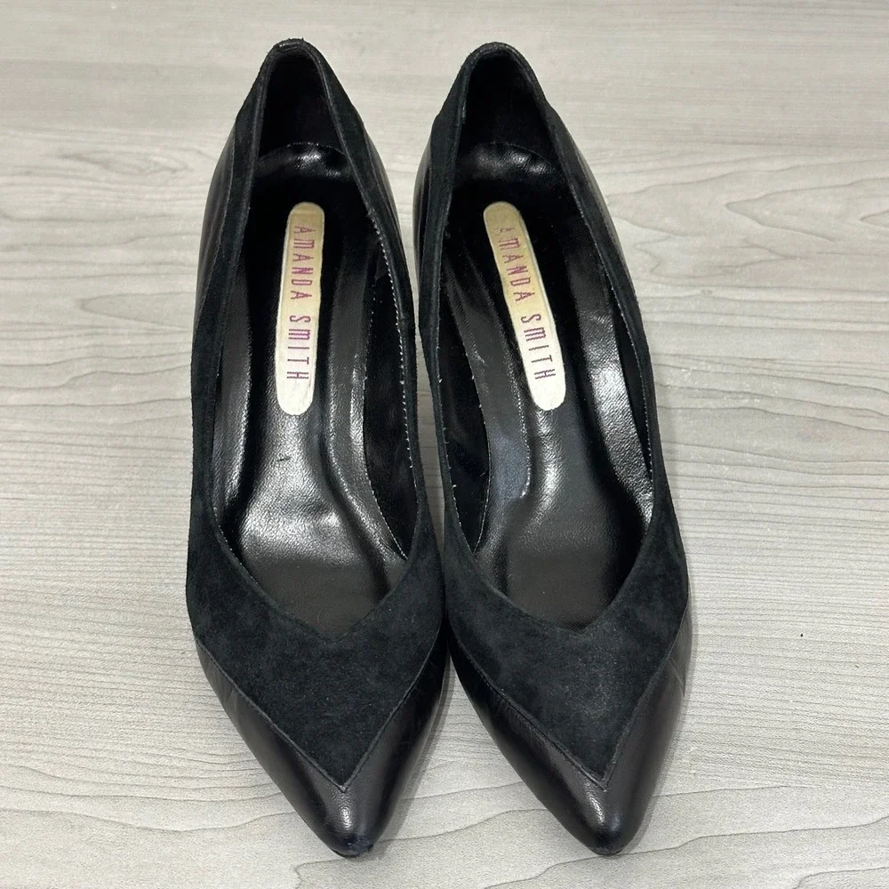 Amanda Smith Black Suede Leather Pointed Toe‎ Stiletto Heels Size 6.5